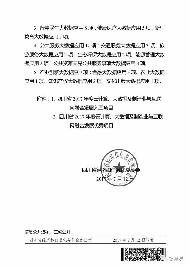 通知 ▏《四川省2017年度云計(jì)算、大數(shù)據(jù)及制造業(yè)與互聯(lián)網(wǎng)融合發(fā)展優(yōu)秀項(xiàng)目》發(fā)布